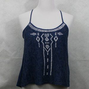 Vintage 60’s Miss Daisy Blue Lace Front Cropped Top w/ Spaghetti Straps SZ L EUC